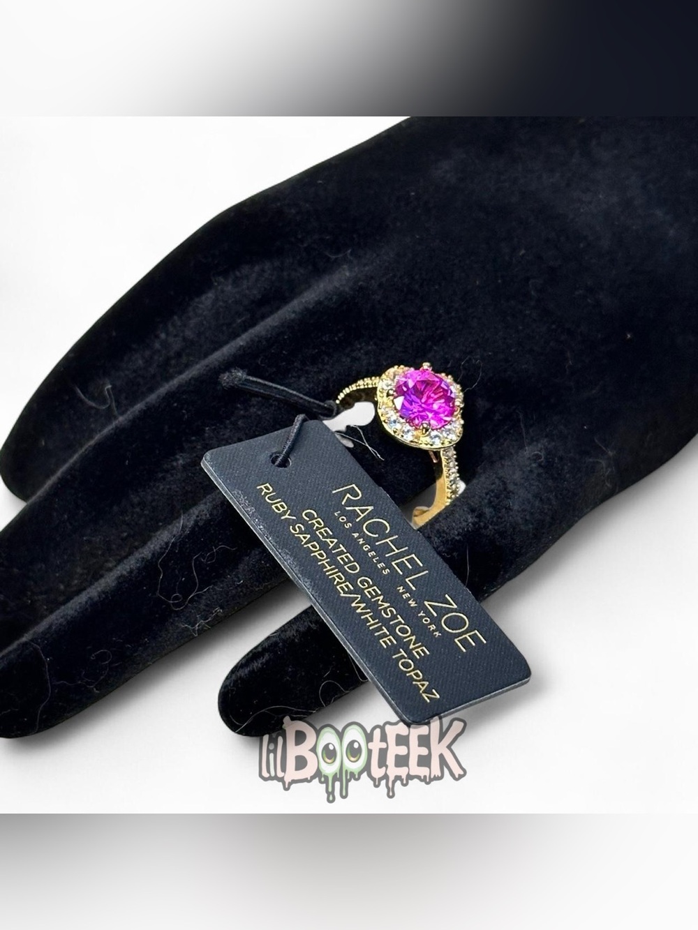 Rachel Zoe Gold Ring with Bright Pink Ruby Sapphire & White Topaz Sz 6 NWT